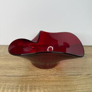 Vintage Viking Glass Red Heart Shaped Handled Dish MCM Decor